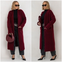 Oversize Strickmantel lang Strickjacke Cardigan Bordeauxrot S-XL