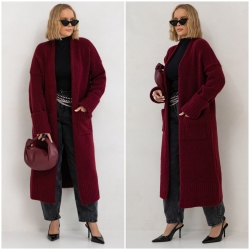 Oversize Strickmantel Strickjacke lang Cardigan Bordeuxrot S-XL