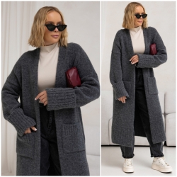 Oversize Strickmantel Strickjacke lang Cardigan Graphit Grau S-XL