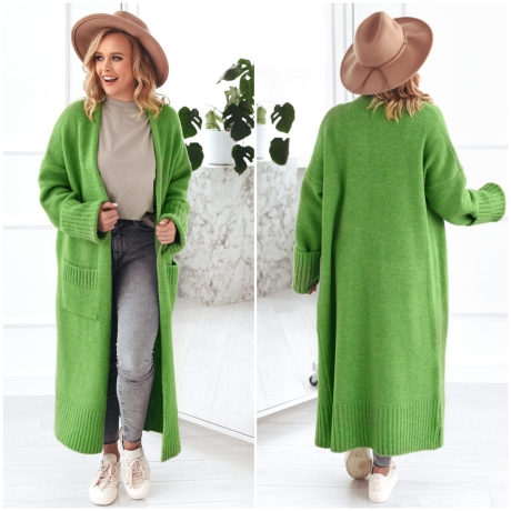 Oversized Strickmantel lang Strickjacke Cardigan Weste Grün S-XL