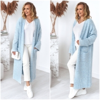 Oversized Strickmantel lang Strickjacke Cardigan Babyblau S-XL