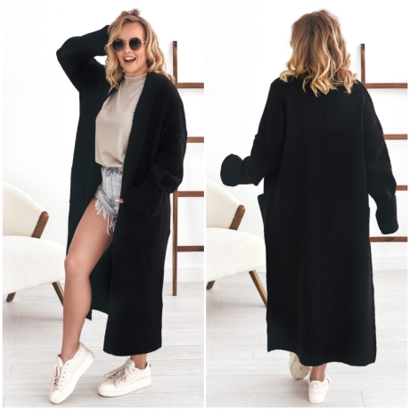 Oversized Strickmantel lang Strickjacke Cardigan schwarz S-XL
