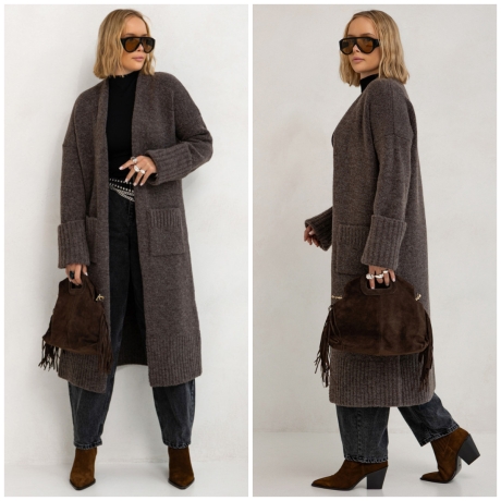 Oversized Strickmantel lang Strickjacke Cardigan Weste Mokka S-XL