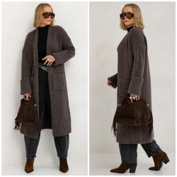 Oversize Strickmantel Strickjacke lang Cardigan Schokolade S-XL