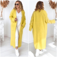 Oversized Strickmantel lang Strickjacke Cardigan Weste Gelb S-XL