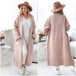 Oversized Strickmantel lang Strickjacke Cardigan Weste Puder S-XL