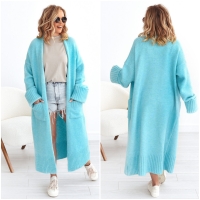 Oversized Strickmantel lang Strickjacke Cardigan Weste Aqua S-XL
