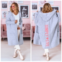 Oversize Strickmantel lang Strickjacke Cardigan Weste Grau M-2XL
