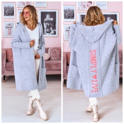 Oversize Strickmantel lang Strickjacke Cardigan Weste Grau M-2XL