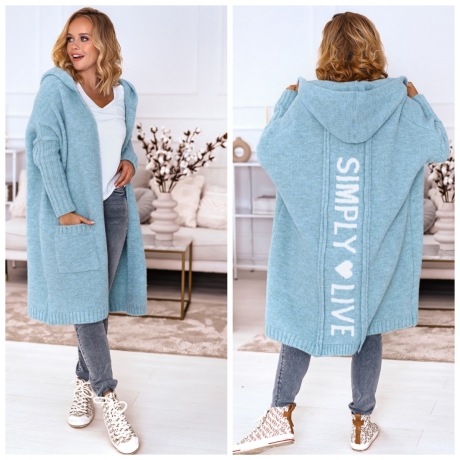 Oversize Strickmantel lange Strickjacke Cardigan Türkis M-2XL