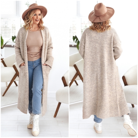 Oversize Strickmantel Strickjacke lang Cardigan Beige S-XL