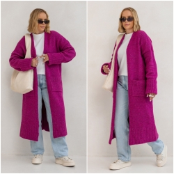 Oversize Strickmantel Strickjacke lang Cardigan Magenta S-XL