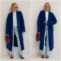 Oversize Strickmantel Strickjacke lang Cardigan Dunkelblau S-XL