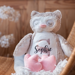 Kuscheltier mit Namen, personalisierbar, Eule.