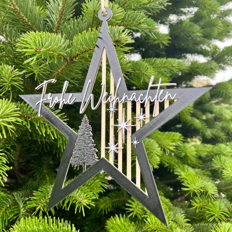 Weihnachtsstern z. Aufhängen, 3D-Druck Deko Tannenbaum Schriftzug