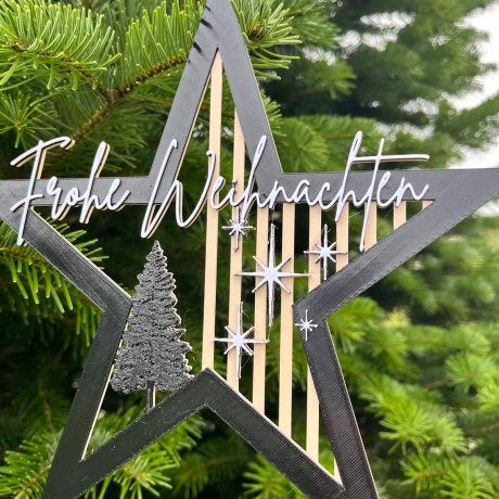 Weihnachtsstern z. Aufhängen, 3D-Druck Deko Tannenbaum Schriftzug