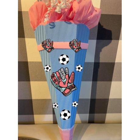 Schultüte Fußballhandschuhe hellblau mit rosa