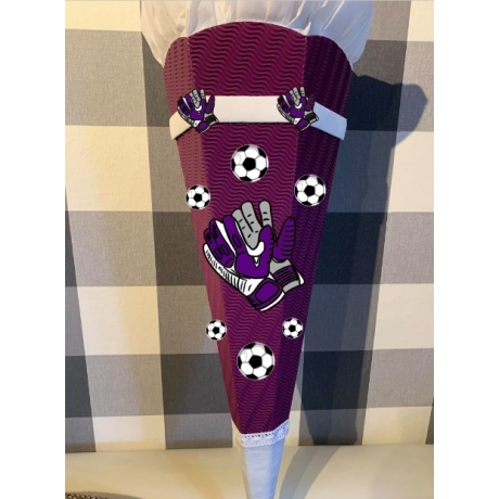 Schultüte Fußballhandschuhe lila mit weiß