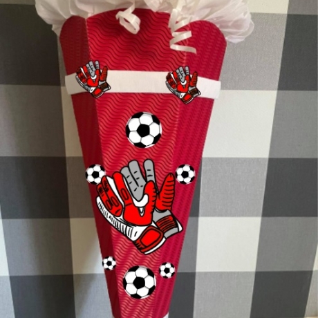 Schultüte Fußballhandschuhe rot mit weiß