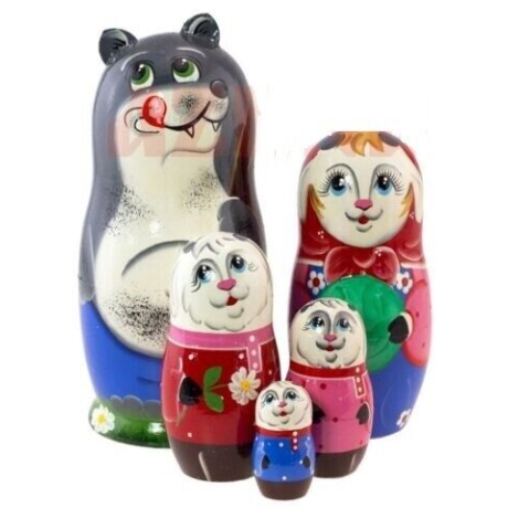 5-er Matroschka Märchen Wolf + 7 Geißlein, 15 cm, neu