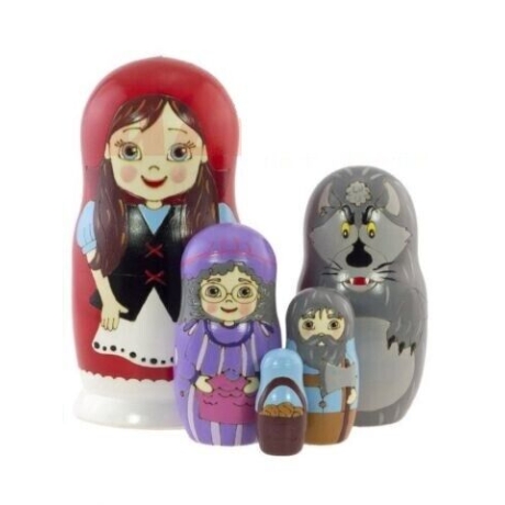 5-er Matroschka Märchen Rotkäppchen, 15 cm, Holz, neu