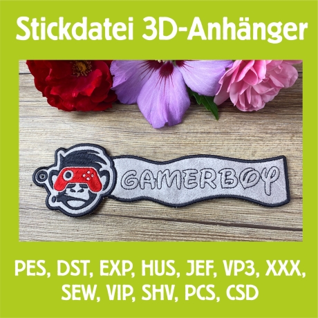 Stickdatei 3D-Anhänger GAMERBOY, 3D-Stick, Lesezeichen