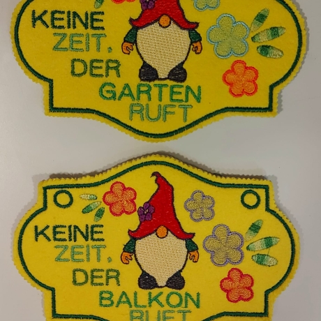 Garten und Balkon Schild Gnom ith Stickdatei Set 13x18