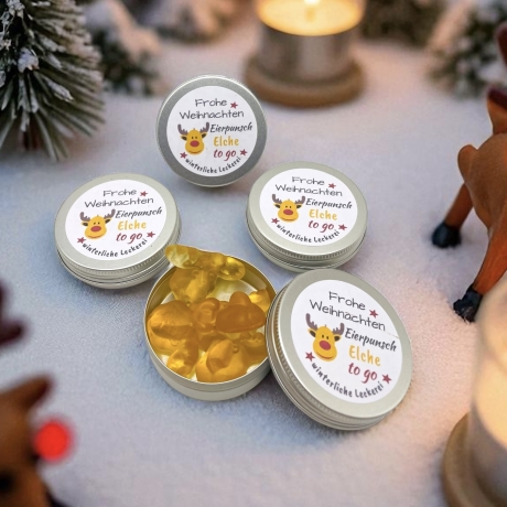 Weihnachtsdose gefüllt mit Eierpunsch Elche, Weihnachtsgeschenk