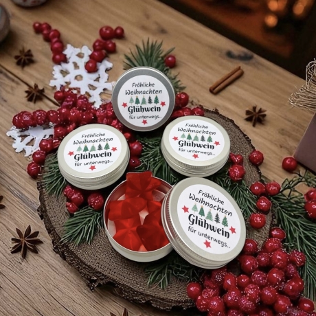 Weihnachtsgeschenk, Weihnachtsdose gefüllt mit Glühwein