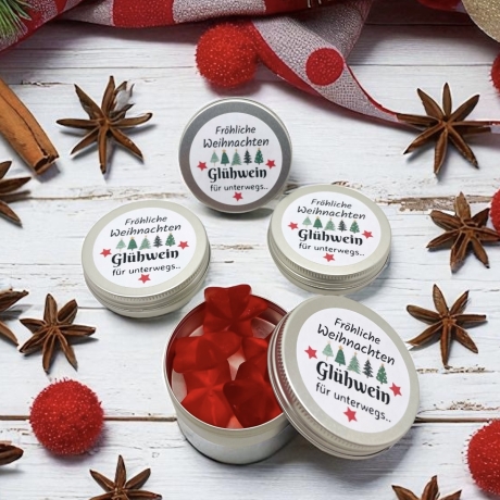 Weihnachtsgeschenk, Weihnachtsdose gefüllt mit Glühwein