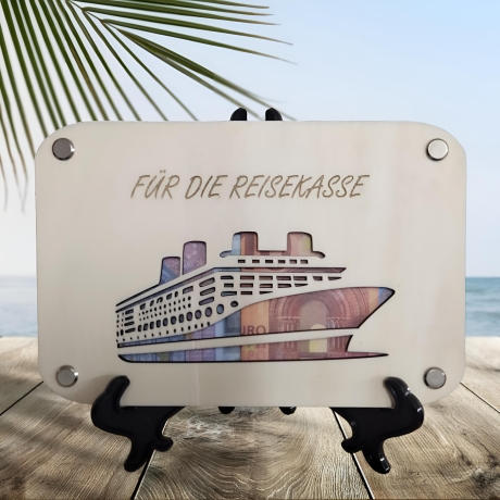 Holzkarte für Geldgeschenk / Schiff - Für die Reisekasse