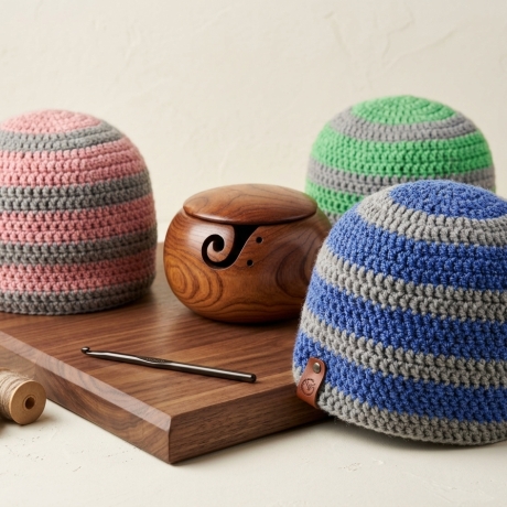 Gehäkelte Kindermütze (6-10 J.), Gestreifte Beanie,
