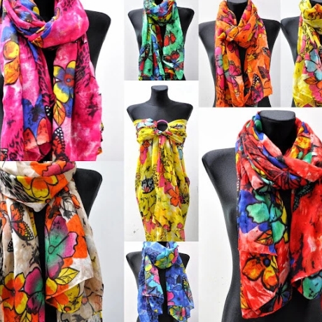 Leichter Sommer-Schal Blumenmotiv. 180x120 cm, orange