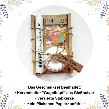 Geschenkset Geburtstag | Kerze, Kerzenhalter, Konfetti in Holzbox