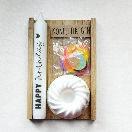 Geschenkset Geburtstag | Kerze, Kerzenhalter, Konfetti in Holzbox