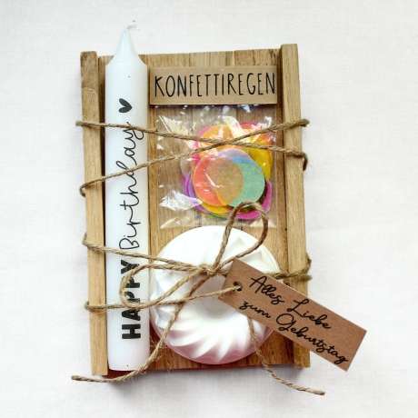 Geschenkset Geburtstag | Kerze, Kerzenhalter, Konfetti in Holzbox