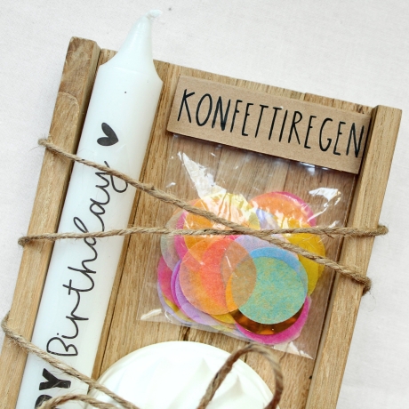 Geschenkset Geburtstag | Kerze, Kerzenhalter, Konfetti in Holzbox