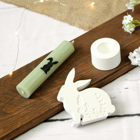 Oster Geschenkset | Hase, Kerze & Kerzenhalter