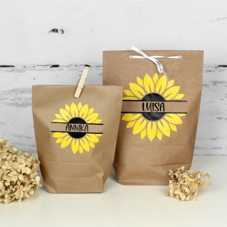 personalisierte Geschenktüte mit Sonnenblume ~ Papiertüten