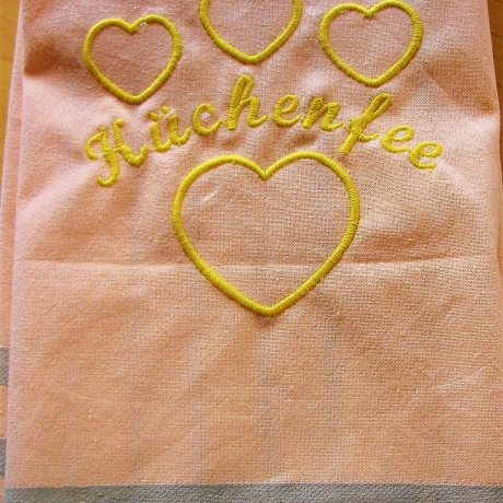 Geschirrtuch♥Küchenfee mit 4 Herzchen♥bestickt♥