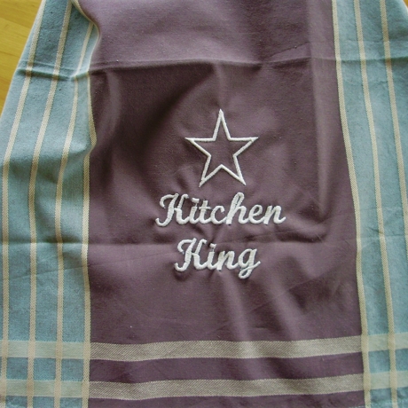 ★Geschirrtuch bestickt★Kitchen King★braun mit Streifen★