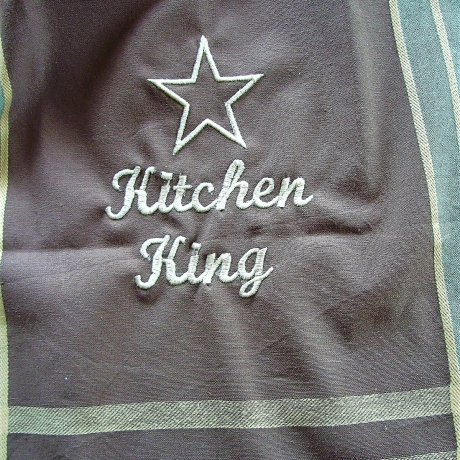 ★Geschirrtuch bestickt★Kitchen King★braun mit Streifen★