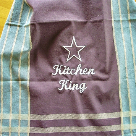 ★Geschirrtuch bestickt★Kitchen King★braun mit Streifen★