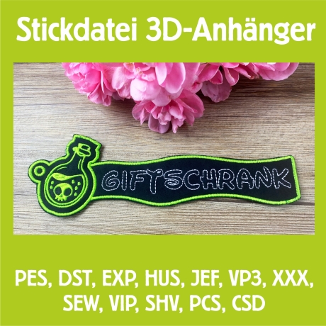 Stickdatei 3D-Anhänger GIFTSCHRANK, 3D-Stick, Lesezeichen