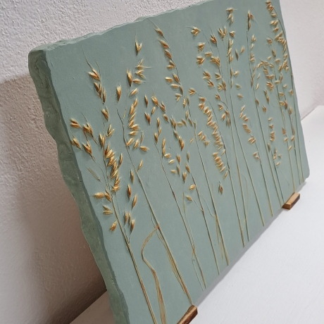 Gipsbild Gipsabdruck Relief 3D Gipsfliese Pflanzenabdruck Gips