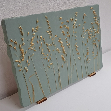 Gipsbild Gipsabdruck Relief 3D Gipsfliese Pflanzenabdruck Gips
