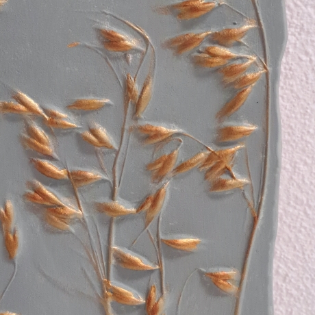 Gipsbild Gipsabdruck Relief 3D Gipsfliese Pflanzenabdruck Gips