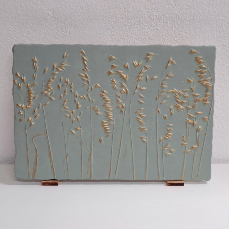 Gipsbild Gipsabdruck Relief 3D Gipsfliese Pflanzenabdruck Gips
