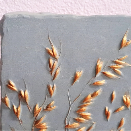Gipsbild Gipsabdruck Relief 3D Gipsfliese Pflanzenabdruck Gips
