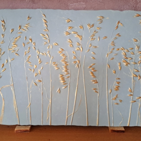 Gipsbild Gipsabdruck Relief 3D Gipsfliese Pflanzenabdruck Gips